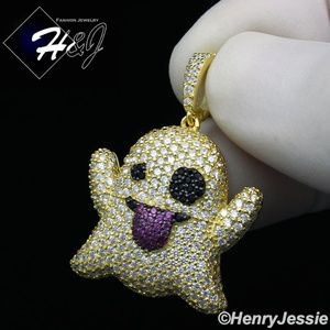 925 STERLING SILVER ICY GOLD GHOST EMOJI PENDANT